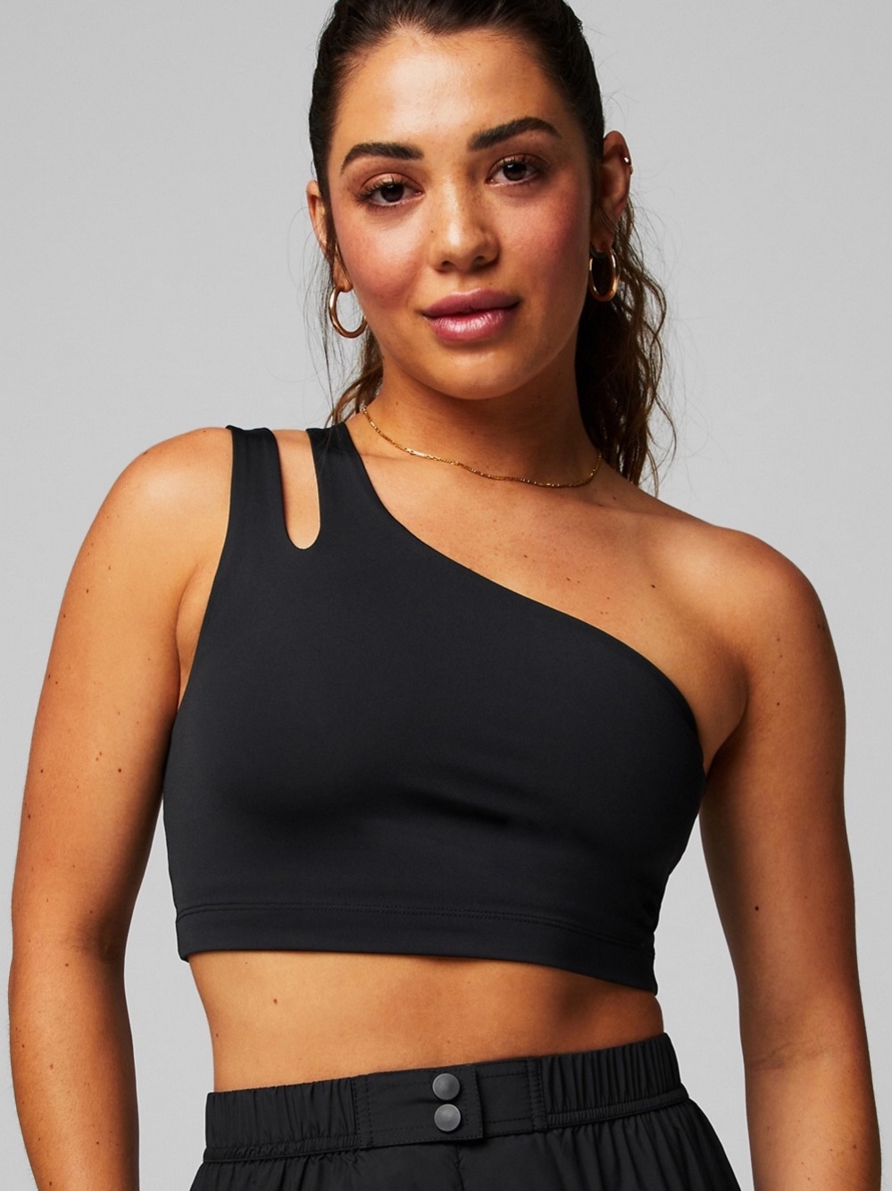Fabletics Black One-Shoulder Cutout Crop Top